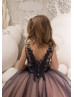 Navy Blue And Blush Lace Tulle Flower Girl Dress